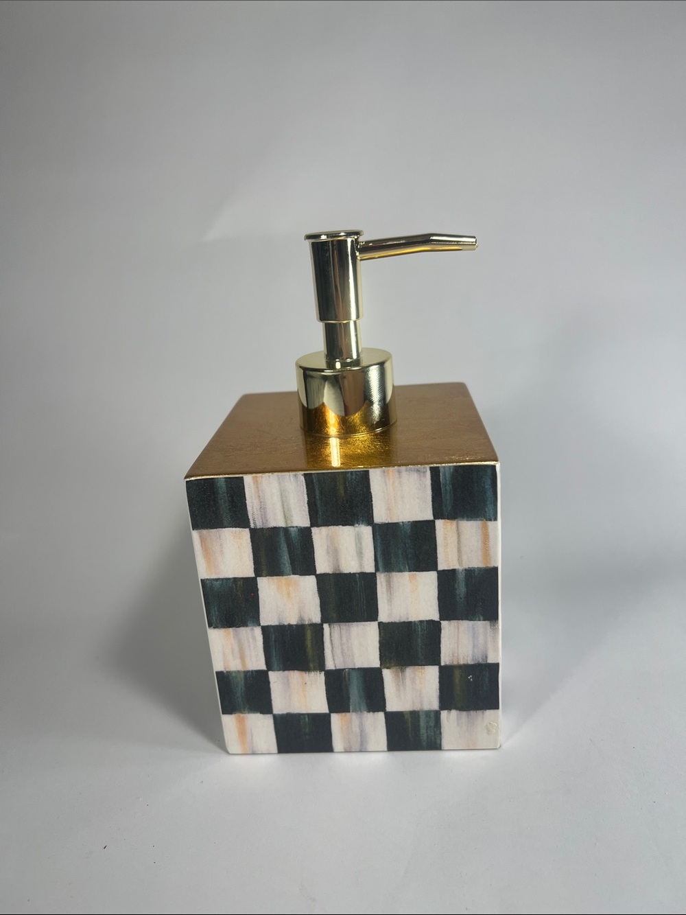 MacKenzie-Childs Checkered Soap Dispenser with Gold Pump